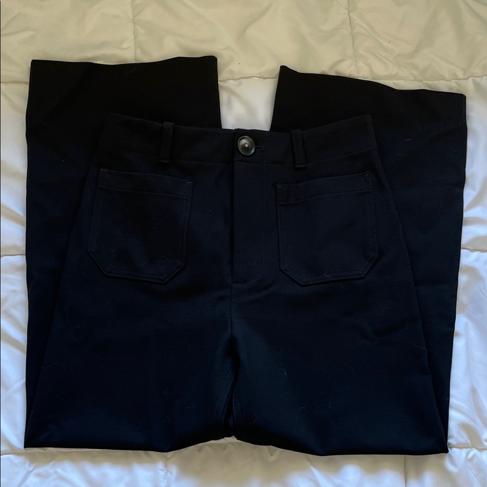 Anthropologie high rise wide eg cropped front pocket black trousers size 4